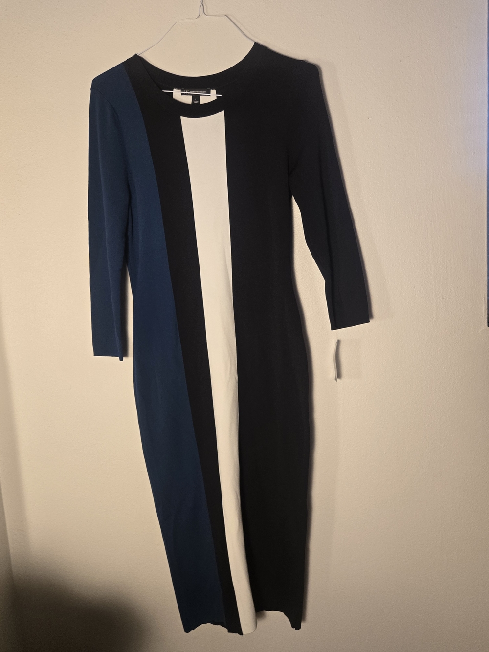 INC International Concepts Blue, Black & White Colorblock Midi Dress